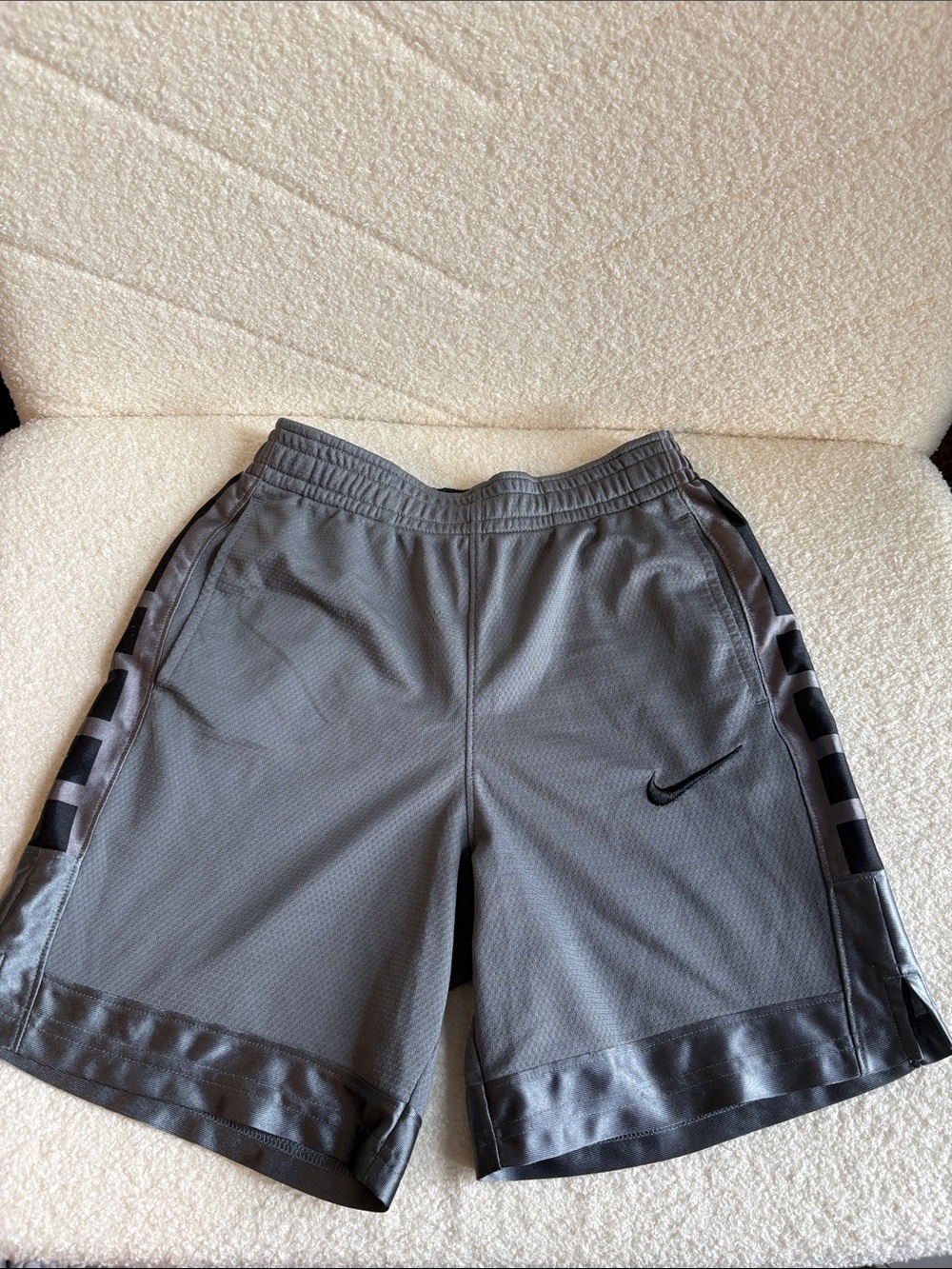 Nike Kid’s Gray Athletic Mesh Shorts with Black Logo